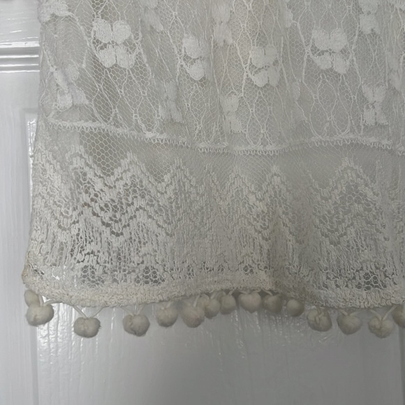 Guess White Lace Blouse with Pom Pom Trim - Picture 5 of 9